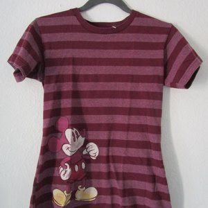 Disney Classic Mickey Mouse T-Shirt Stripes Woman Size XS Burgundy colors